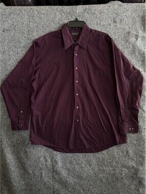 Arrow Mens XL 17.5 34/35 Wine Burgundy Plum Dress Shirt Wrinkle Free Button Up